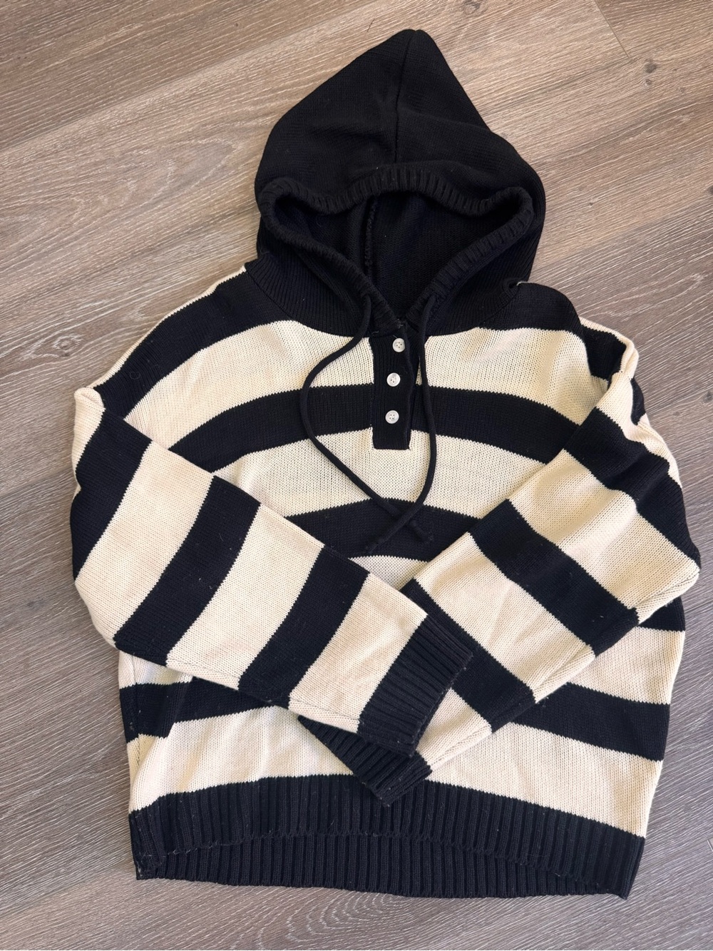 Striped Black and Cream Hooded Sweater - Men